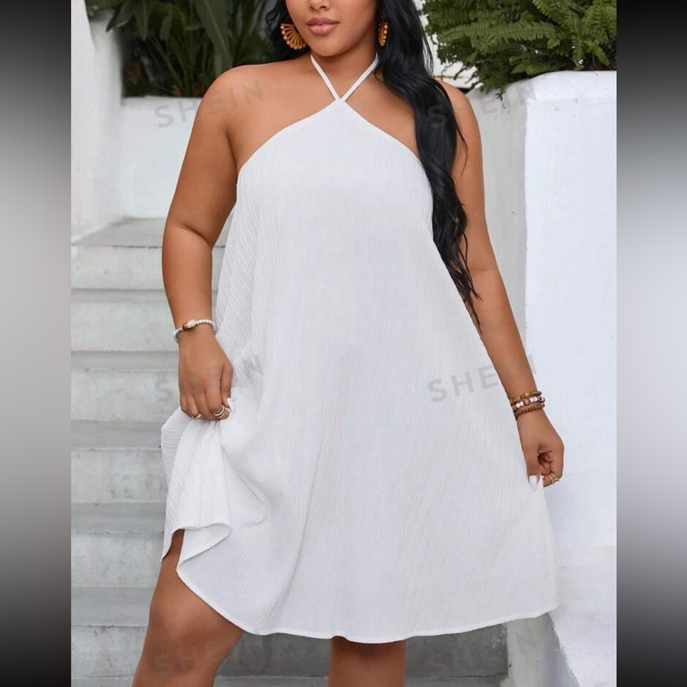 Shein vacation wear white halter dress NWT